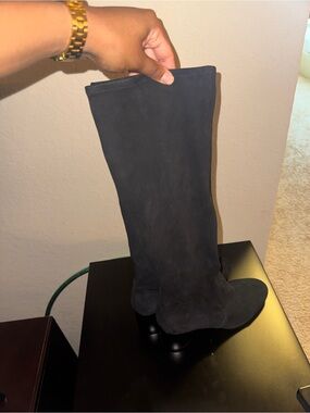ANTONIO MELANI Black Suede Knee-High Heeled Boots